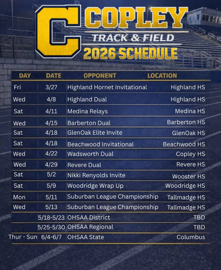 2026 Copley Track and Field Meet Schedule