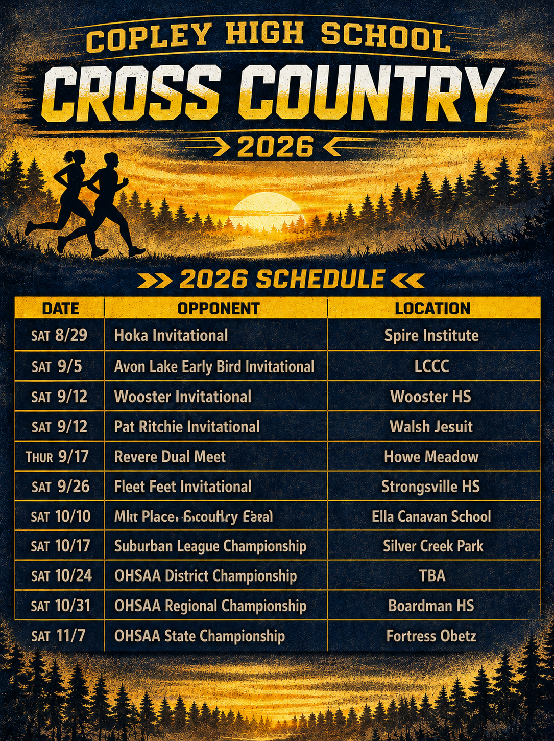 2026 Copley XC Meet Schedule
