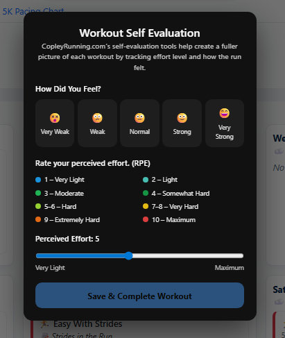 Workout Self Evaluation Modal